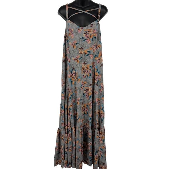 Torrid Womens Grey Floral Strappy Maxi Dress Plus Size 2X Sleeveless Ruffle New - Picture 1 of 9
